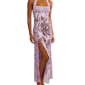 Free People Love You Most Print Lace Halter Maxi Dress